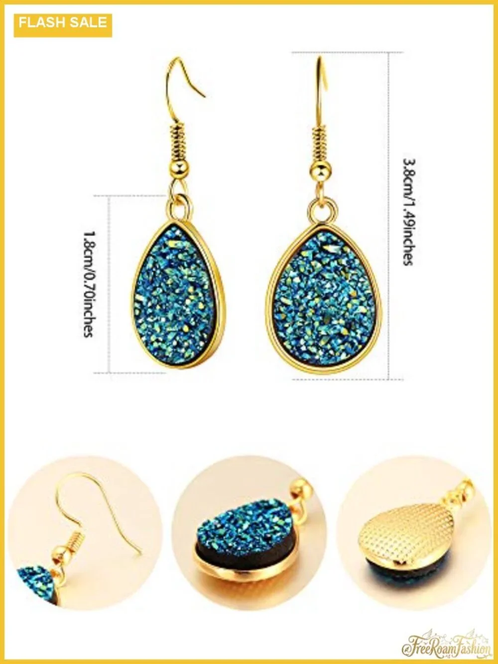 12 Pair Faux Druzy Drop Dangle Earrings Stainless Steel French Wire